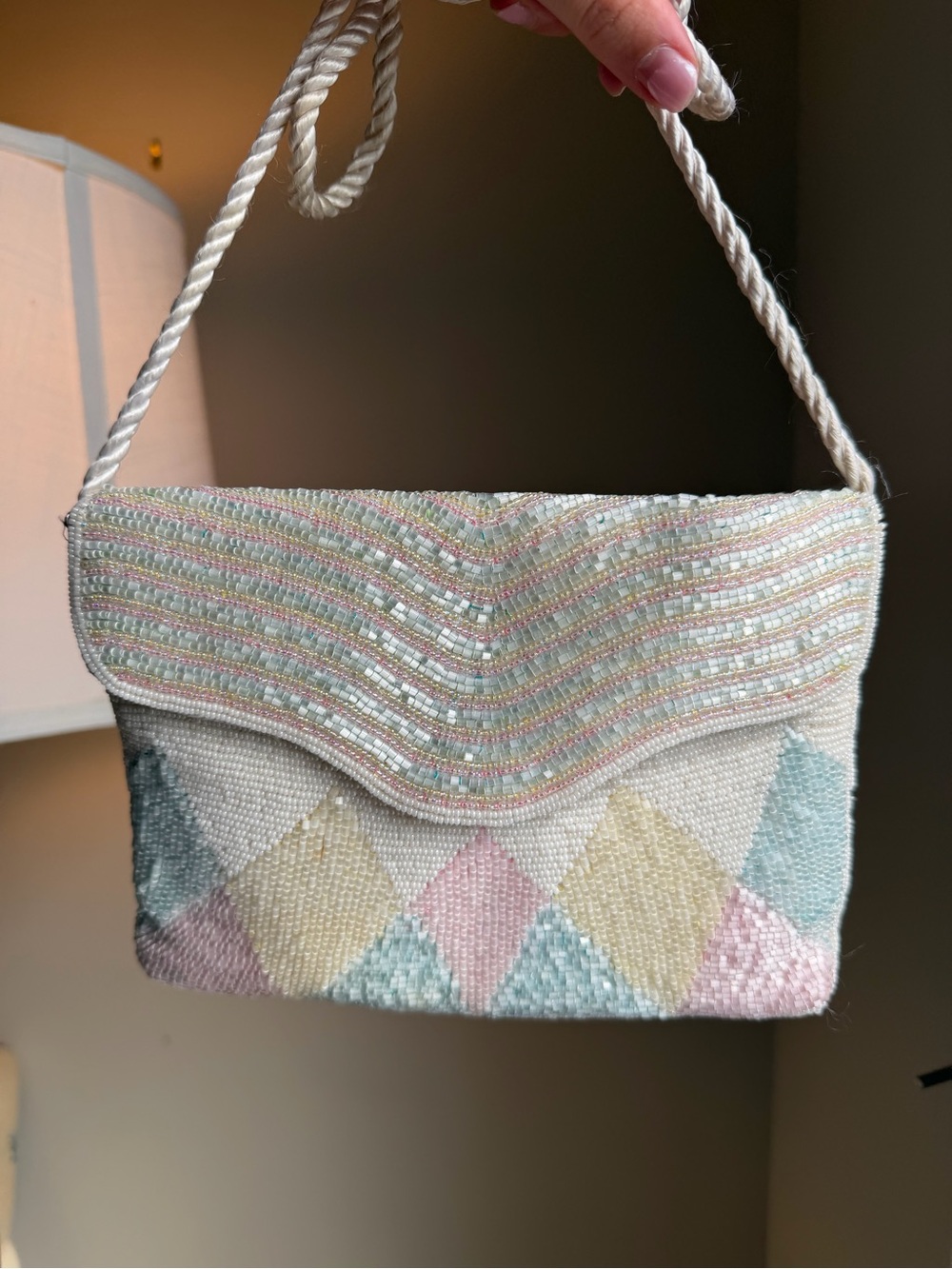 Beaded Pastel Diamond Clutch Bag - Cream, Pink, Blue, Yellow